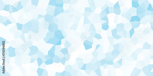 Abstract mosaic pattern of light blue and white geometric shapes creating a cool, crystalline background texture for design and digital art applications