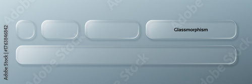 Set of liquid glass morphism blank panels in different shapes on a gray background for ui design or modern website element.