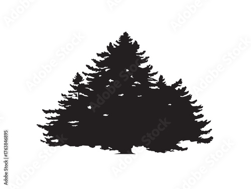 Giant redwood tree silhouette vector line art in solid black