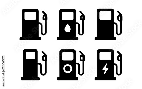 Variety of gas pump icons featuring fuel, electric, and eco-friendly designs