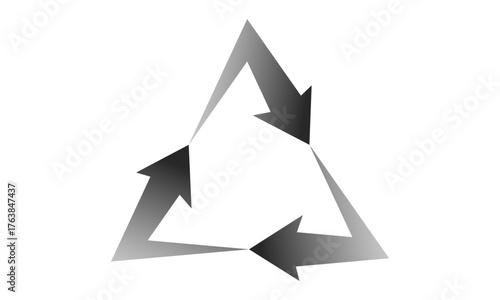 モノクロのグラデーションで表現された三角形の循環矢印のイラスト