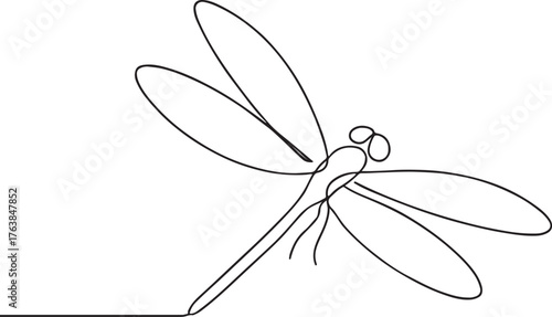 Minimalist Vector Line Art of Flying Dragonfly Symbolizing Nature and Freedom