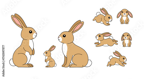 Various adorable cartoon rabbits in different poses.