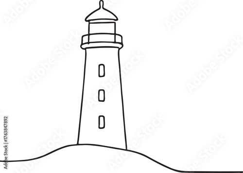 Minimalist Line Drawing of Lighthouse Tower Beacon of Hope and Guidance Illustration