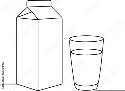 Minimalist Line Drawing of Milk Carton and Glass Dairy Drink Illustration