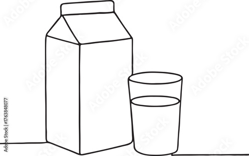 Elegant Continuous Line Art of Milk Glass and Carton Nutrition Concept Vector Design