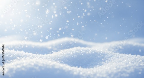 Wallpaper Mural Glistening snowscape with falling snowflakes against a clear blue sky, sparkling winter ground texture Torontodigital.ca