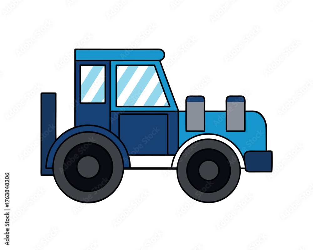 Naklejka premium Vector illustration of a heavy construction truck and tractor on white for transportation and agriculture industry illustration