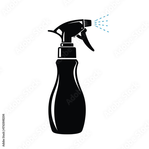 Black spray bottle dispenser atomizer with fine mist spray for cleaning or personal care silhouette