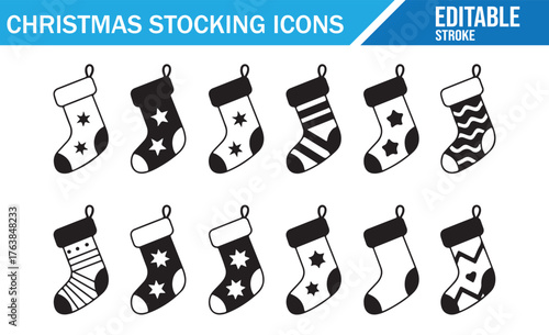 Cute decorative Christmas socks icon set for festive vector artwork