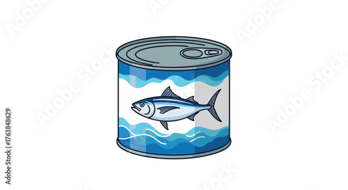 Canned tuna fish product with blue and white label design.