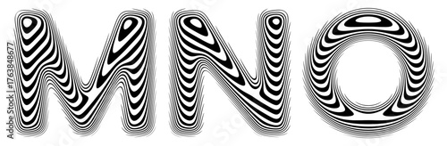 Set of stylized alphabet with smooth reflective lines creates illusion of perfectly polished surface. Letters shaped by soft continuous lines follow the gentle curvature like liquid reflection. Vector