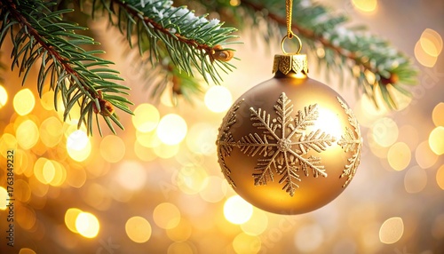 Close up of a christmas bauble hanging on a tree