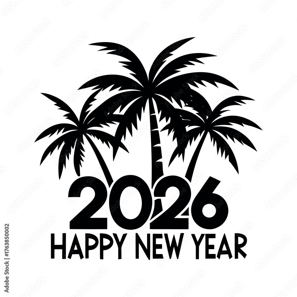 Fototapeta premium Palm trees silhouette happy new year 2026.