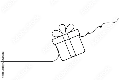 Gift box continuous one line art drawing. Presents with ribbon bow single line art. Line art Christmas surprise vector illustration