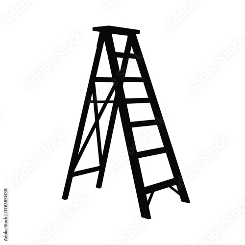A-frame wooden ladder standing upright ready for use and maintenance tasks silhouette