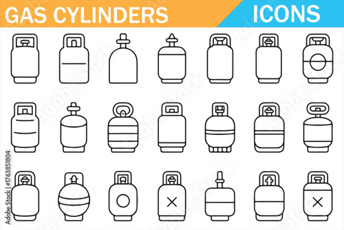 Industrial Gas Bottle Icon Set — Outline Safety and Equipment Symbols