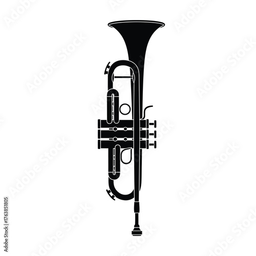 Classic trumpet silhouette ready for jazz or orchestral musical performances silhouette