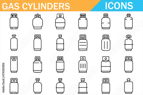 Minimal Line Icons of Gas Cylinders and Tanks for LPG, Propane, Butane, Oxygen