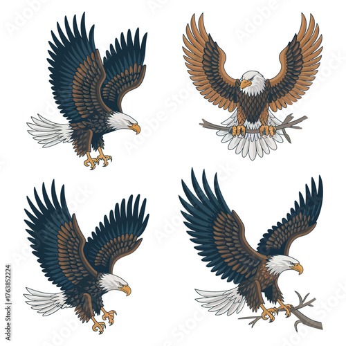 Powerful USA Eagle Vector Set with Patriotic Flying Poses