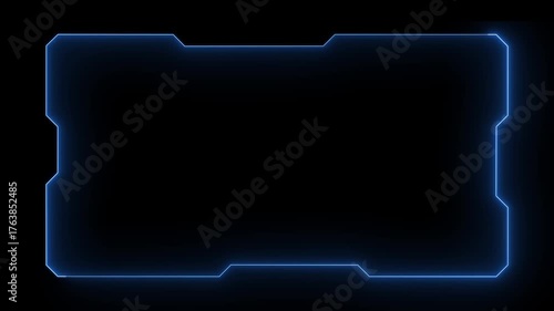 Glowing neon technological blue color HUD template callout animation. Neon blue motion graphics of hud callout icon on black background. 4k motion video