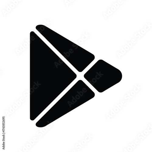 Black Play Store Icon Illustration on White Background, Flat Design for App Development