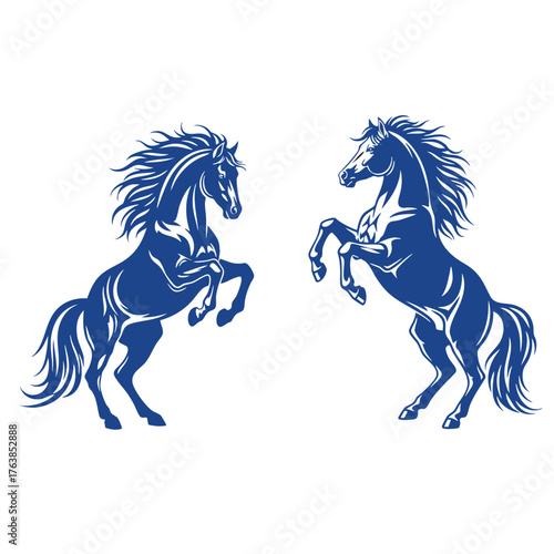 Two Rearing Horses - Majestic Blue Equine Silhouettes