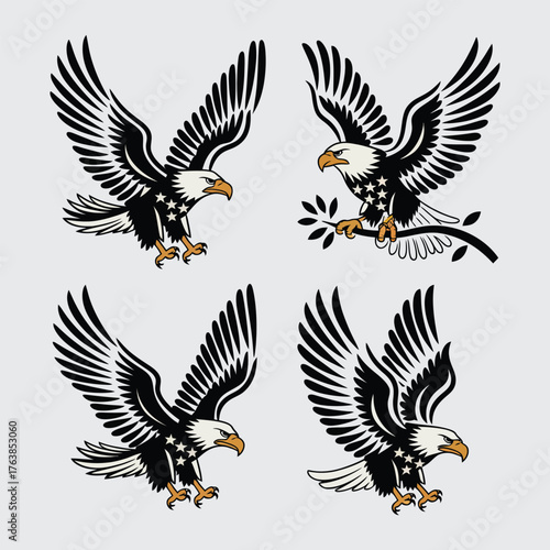 Powerful USA Eagle Vector Set with Patriotic Flying Poses