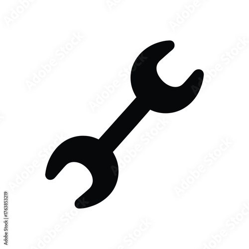 Black Wrench Icon on White Background Simple Tool Illustration for Web