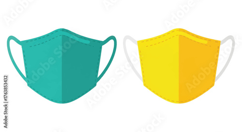 Two colorful protective face masks displayed against a plain white background