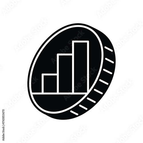 Free Download Isolated Black Coin Icon Featuring an Ascending Bar Graph in Center - GFXLoad