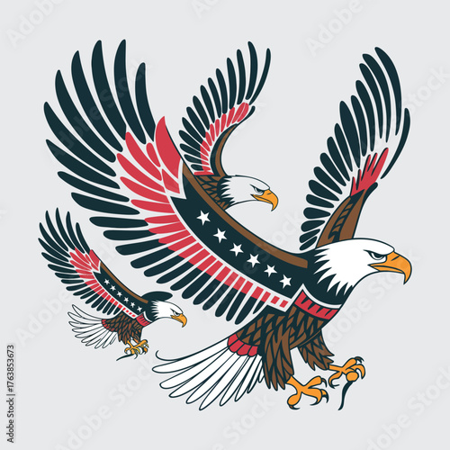Powerful USA Eagle Vector Set with Patriotic Flying Poses