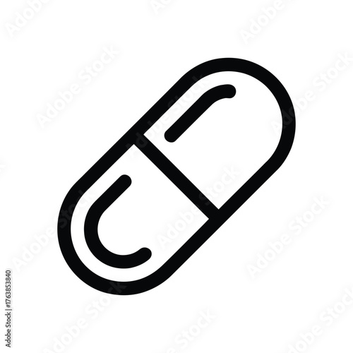Isolated Black Outline of a Capsule Pill on a White Background