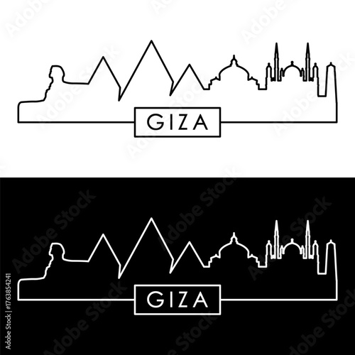 Giza skyline. Linear style. Single line. Editable vector file.