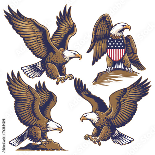 Powerful USA Eagle Vector Set with Patriotic Flying Poses
