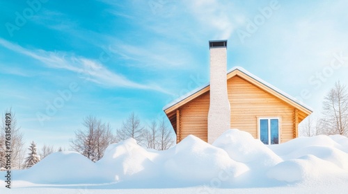 Cozy Log Cabin in Deep Snow, Winter Sky, winter , cabin