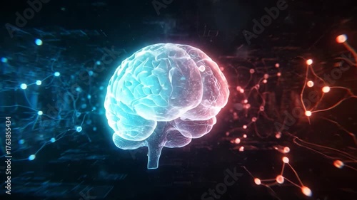 Digital brain with glowing neural network. Futuristic technology background for innovation, artificial intelligence, medical science and digital transformation visuals