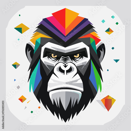 Vibrant Gorilla Head Portrait Colorful Geometric Art for Creative Designs and Logos