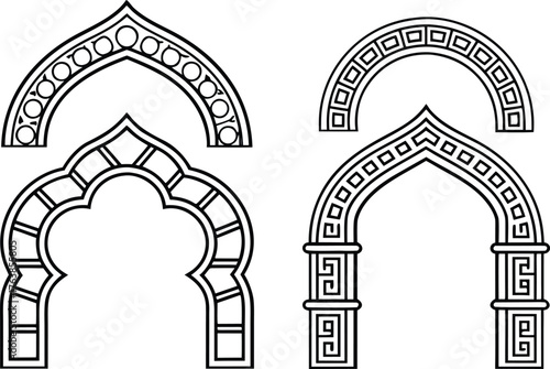 Arch Types Icons Set Design. Architectural Arch Shapes Collection. Classic and Modern Arch Forms Set. Building Archway Outline Icon Pack. Historical Arch and Doorway Illustration. Architecture Arch