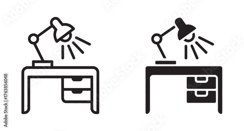 Desk with lamp line art black and white vector illustration design, vector illustration