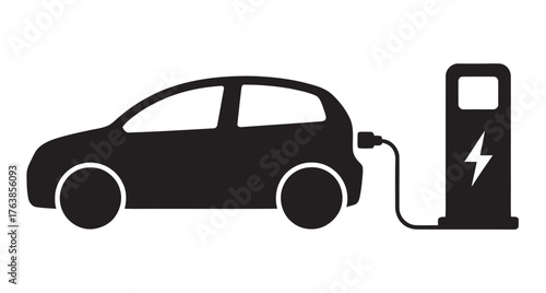 Electric Car Charging Station Icon Sustainable Energy and Transportation Future, vector illustration