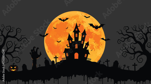  halloween night scene featuring a haunted castle silhouetted against a full moon, with witches flying and jackolanterns adding to the spooky atmosphere for halloween celebrations