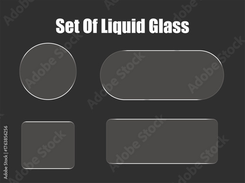 Set Of Liquid Glass Element Round Rectangular Square UI Graphic Shape