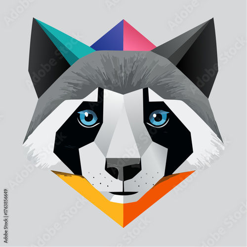 Geometric Raccoon Illustration Vector Art Portrait with Colorful Design