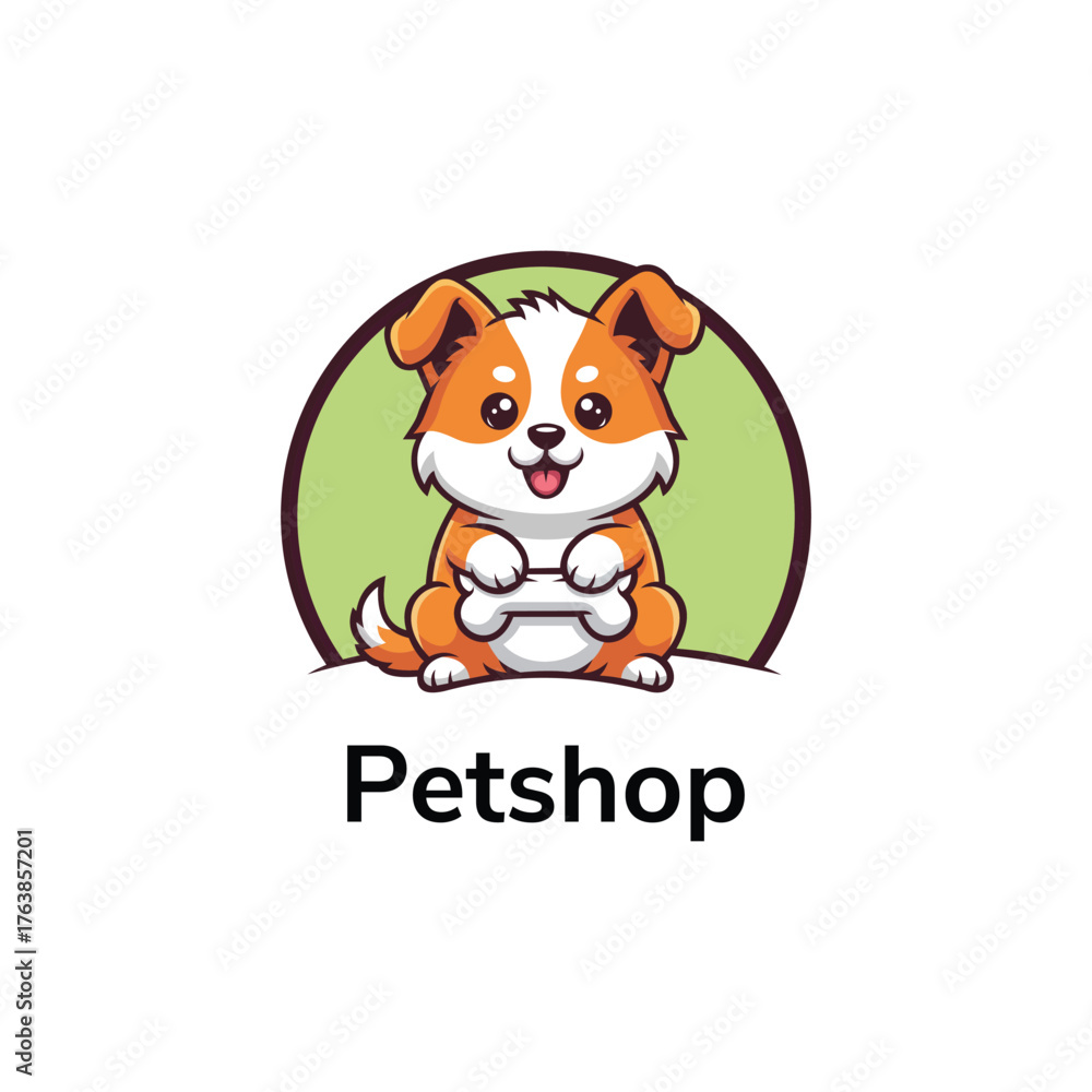 Obraz premium Charming Pet Shop Logo Featuring a Cute Puppy with Bone