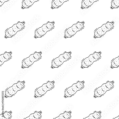 Hand Drawn Bread seamless pattern. Doodle Bakery pattern background