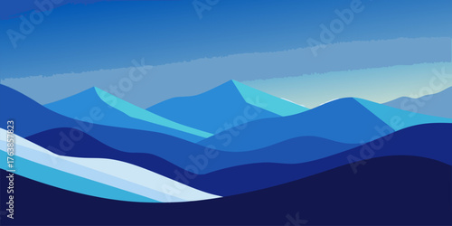 Abstract Blue Mountain Landscape with Layers mountains