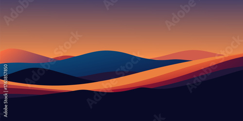 Abstract Sunset Over Rolling Hills Keywords: abstract, landscape, sunset, hills, mountains
