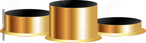 Three round gold pedestals for winners of different levels