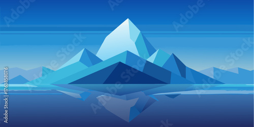 Geometric icebergs reflecting in water mountains abstract